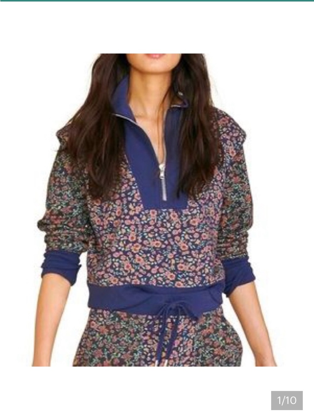 Veronica Beard Floral Half-Zip Pullover Sweatshirt, 100% Pima cotton, size small
